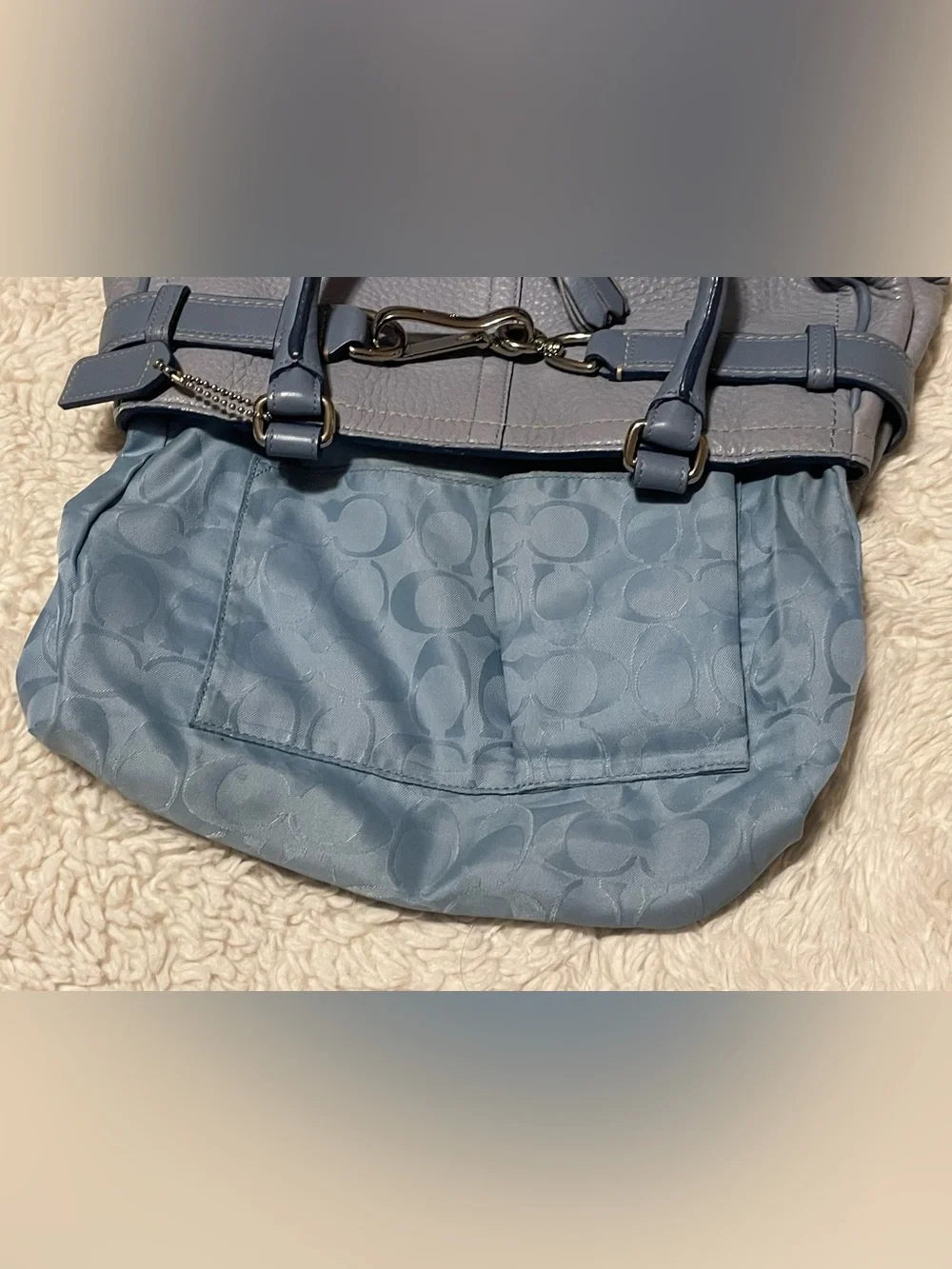 Vtg Y2K Coach Hamptons Light Blue Leather Satchel Toggle Clasp Tote Bag F10688